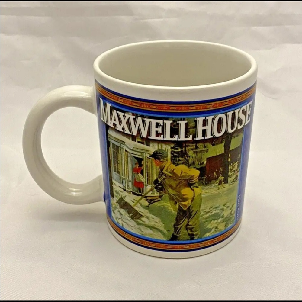 Maxwell House Collectible Coffee Tea Mug, Vintage Winter Scene, EUC